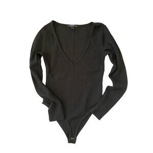 Women's Forever 21 Long-Sleeve Bodysuit MEDIUM Black Knit